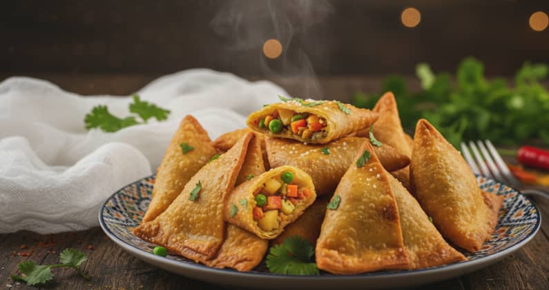 Vegetarian samosas with brick pastry sheets (easy & vegan)
