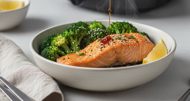 Saumon express et brocolis surgelés à l’air fryer